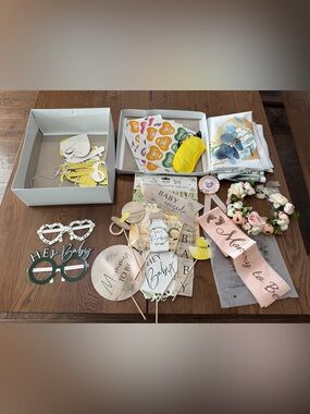 Twins Baby Shower Decoration Bundle – Backdrop, Sash, Props & Games